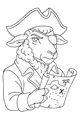 Free Sheep Coloring Page - Pirate Captain With Treasure Map (Printable PDF)