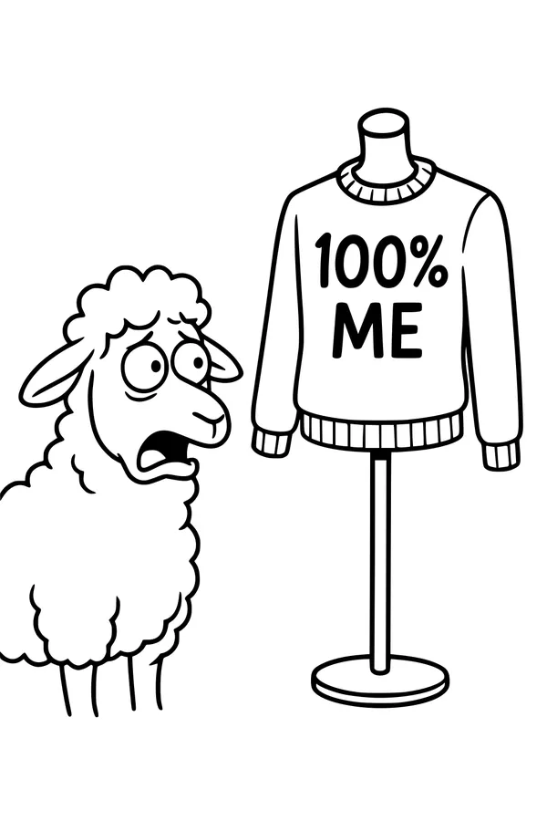 Free Sheep Coloring Page - Surprised Sheep and 100% Me Sweater (Printable PDF)