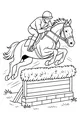 Free Horse Coloring Page - Boy Rider Jumping a Tall Fence (Printable PDF)