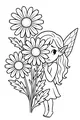 Free Fairy Coloring Page - Shy Fairy Behind Tall Daisies (Printable PDF)