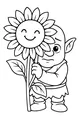 Free Ogre Coloring Page - Shy Cartoon Ogre With Smiling Sunflower (Printable PDF)