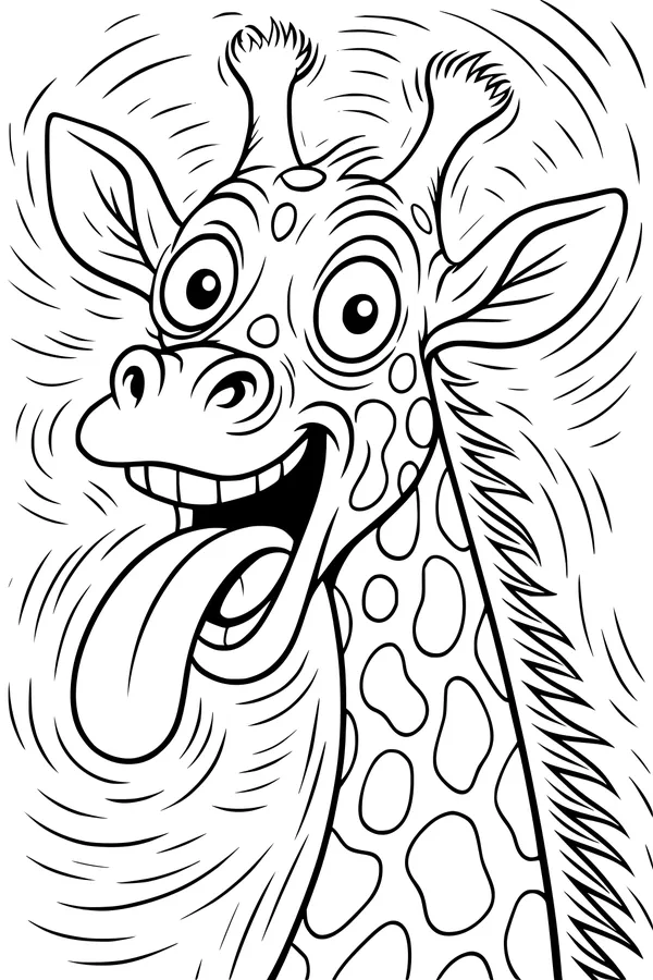 Free Giraffe Coloring Page - Silly Cartoon With Goofy Face (Printable PDF)