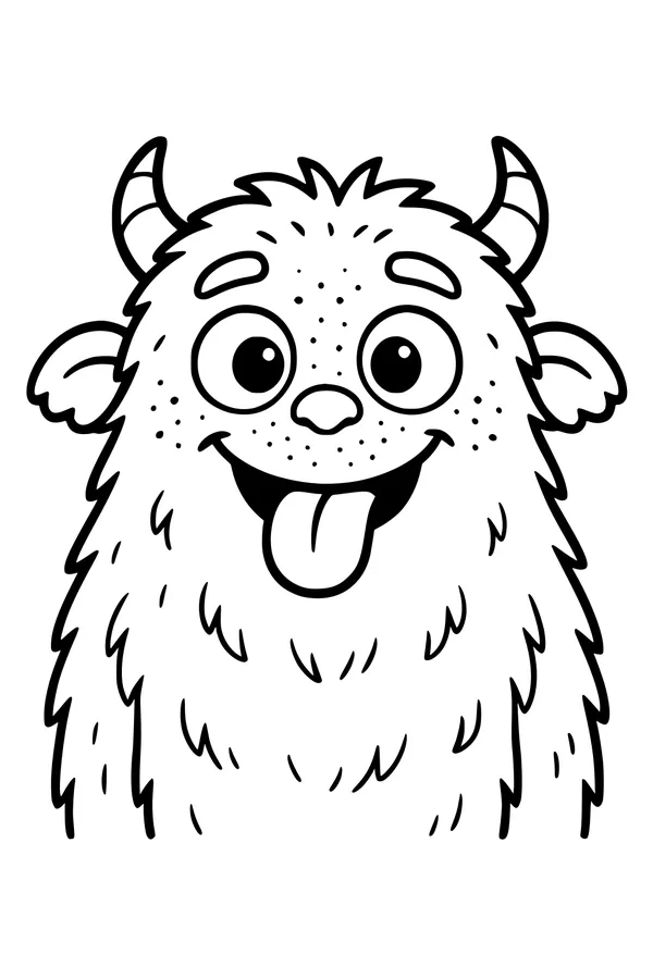 Free Monster Coloring Page - Furry Gigglehorn With Tongue Out (Printable PDF)