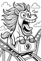Free Horse Coloring Page - Wacky Cartoon Horse on Roller Coaster (Printable PDF)