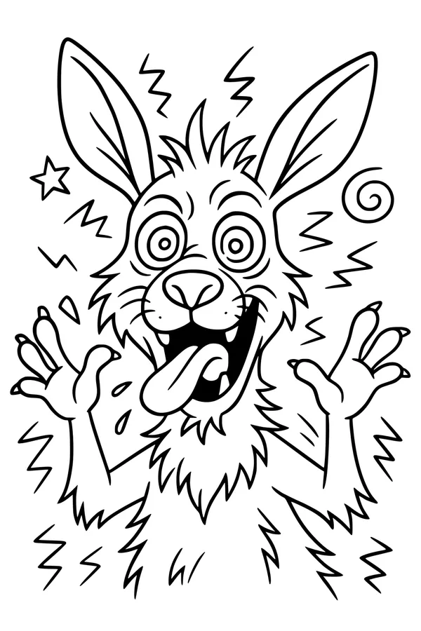 Free Kangaroo Coloring Page - Funny Surprised Face With Stars (Printable PDF)