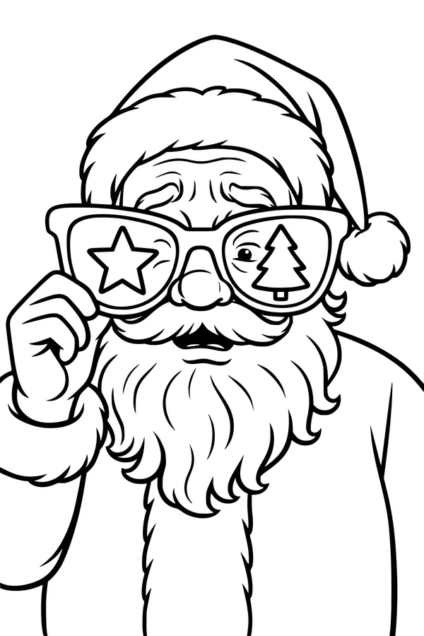 Free Santa Coloring Page - Silly Holiday Glasses Close-Up (Printable PDF)