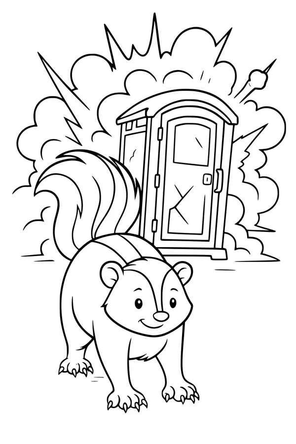 Free Skunk Coloring Page - Funny Potty Explosion Scene (Printable PDF)