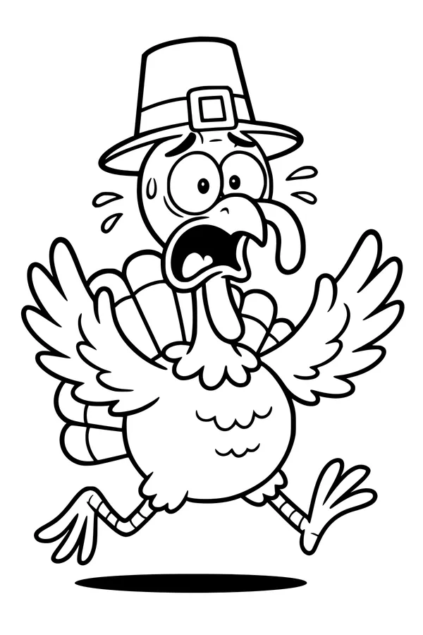 Free Turkey Coloring Page - Funny Running Thanksgiving Turkey (Printable PDF)