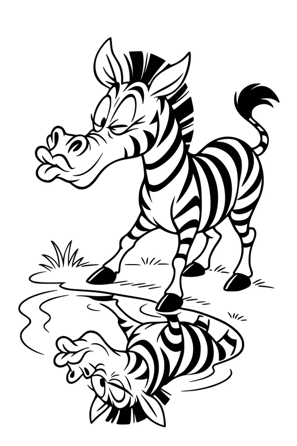 Free Zebra Coloring Page - Silly Reflection At The Pond (Printable PDF)