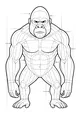 Free Gorilla Coloring Page - Muscular Jungle Ape With Anatomy Grid (Printable PDF)