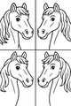 Free Horse Coloring Page - Four Cartoon Horse Heads in Squares (Printable PDF)
