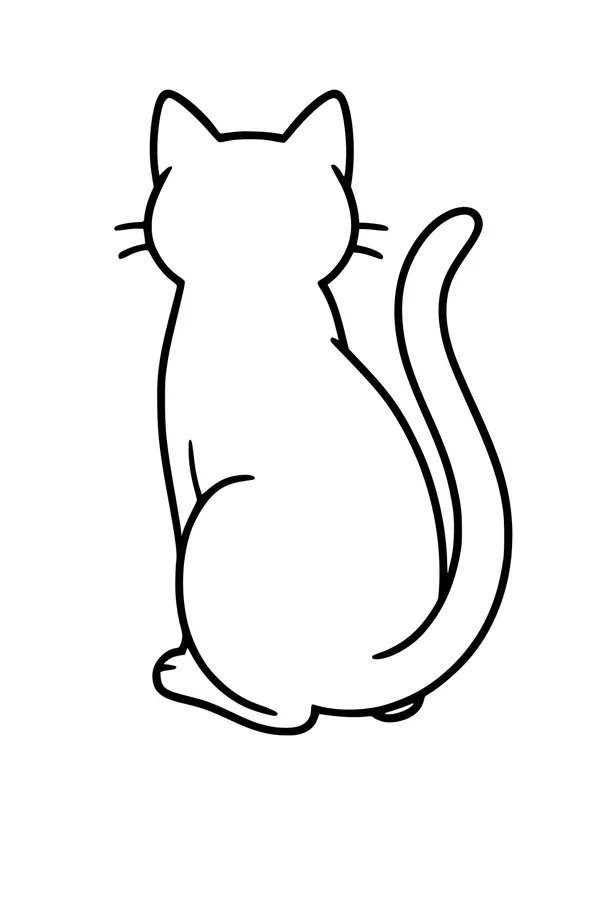Free Cat Coloring Page - Sitting Kitty With Curved Tail (Printable PDF)