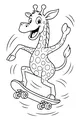 Free Giraffe Coloring Page - Cartoon Giraffe on Skateboard (Printable PDF)