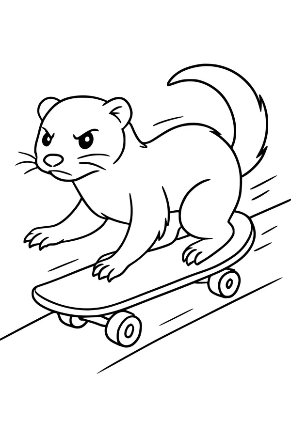 Free Ferret Coloring Page - Determined Skateboard Ride (Printable PDF)
