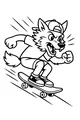 Free Wolf Coloring Page - Cartoon Skater Wolf Riding Downhill (Printable PDF)