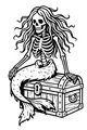 Free Skeleton Mermaid Coloring Page - Spooky Locked Treasure Chest (Printable PDF)