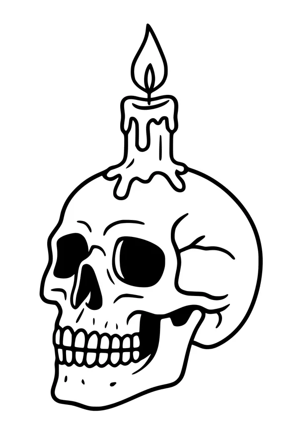 Free Skull Coloring Page - Grinning Skull With Dripping Candle Wax (Printable PDF)