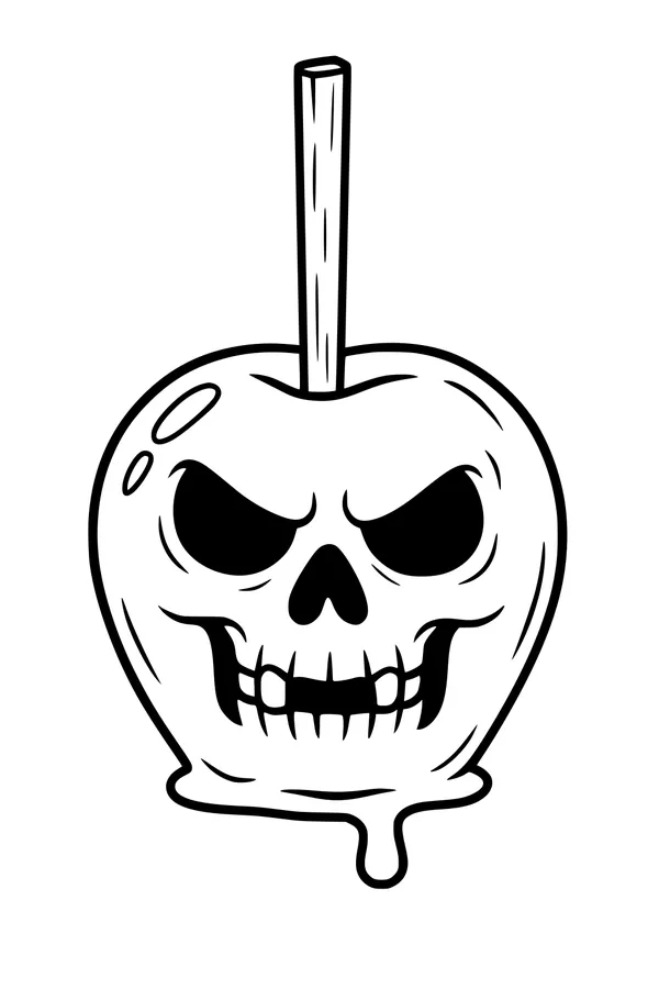 Free Skull Candy Apple Coloring Page - Spooky Dripping Treat (Printable PDF)