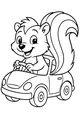 Free Skunk Coloring Page - Cartoon Skunk Driving a Car (Printable PDF)