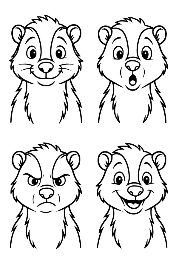 Free Skunk Coloring Page - Cartoon Faces With Big Emotions (Printable PDF)
