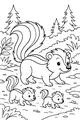 Free Skunk Coloring Page - Mother Skunk With Playful Kits in Forest (Printable PDF)