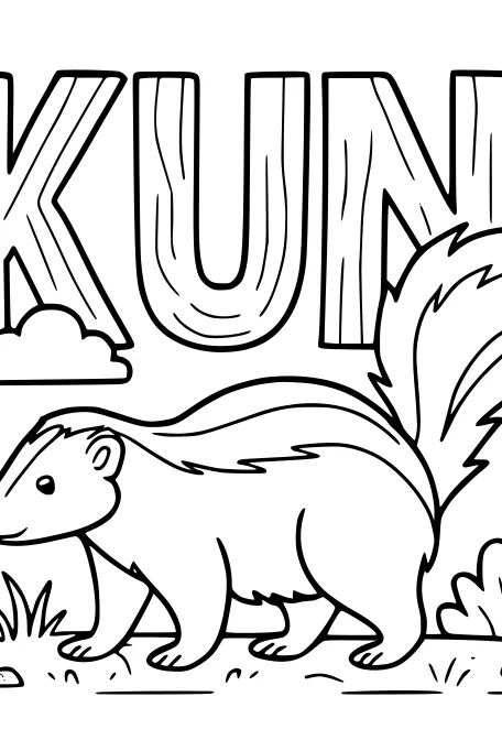 Free Skunk Coloring Page - Cute Skunk in Sunny Flower Field (Printable PDF)