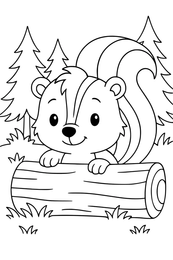 Free Skunk Coloring Page - Cute Cartoon Skunk in Forest (Printable PDF)