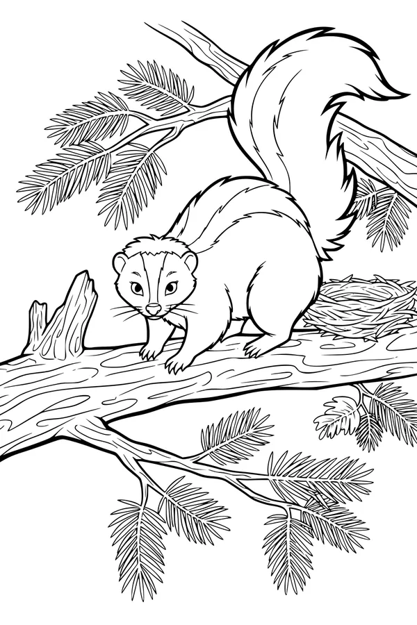 Free Skunk Coloring Page - Forest Tree Branch Adventure (Printable PDF)