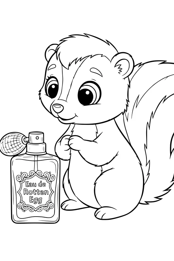 Free Skunk Coloring Page - Silly Perfume Bottle Scene (Printable PDF)