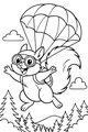 Free Squirrel Coloring Page - Parachute Ride Over Pine Forest (Printable PDF)
