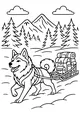 Free Sled Dog Coloring Page - Brave Pup in Snowy Mountain Pines (Printable PDF)