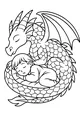 Free Dragon Coloring Page - Gentle Guardian Around Sleeping Boy (Printable PDF)