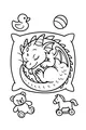 Free Baby Dragon Coloring Page - Sleepy Toy Nest Scene (Printable PDF)