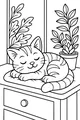 Free Cat Coloring Page - Striped Tabby Napping By Sunny Window (Printable PDF)