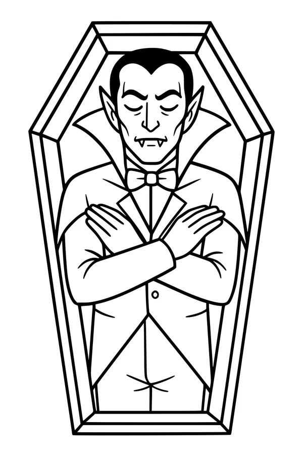 Free Vampire Coloring Page - Sleepy Count in His Coffin (Printable PDF)