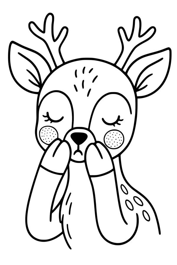 Free Deer Coloring Page - Sleepy Fawn With Antlers Resting (Printable PDF)