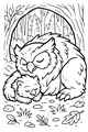 Free Owl Coloring Page - Parent And Baby Sleeping In Forest Hollow (Printable PDF)