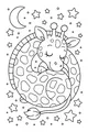 Free Giraffe Coloring Page - Sleepy Giraffe Under Starry Night Sky (Printable PDF)