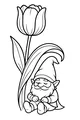 Free Gnome Coloring Page - Sleeping Under a Spring Tulip (Printable PDF)