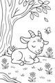 Free Goat Coloring Page - Sleepy Kid in Sunny Meadow (Printable PDF)