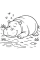 Free Hippopotamus Coloring Page - Sleepy Hippo by the Pond (Printable PDF)