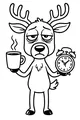 Free Deer Coloring Page - Sleepy Cartoon Deer With Alarm Clock (Printable PDF)