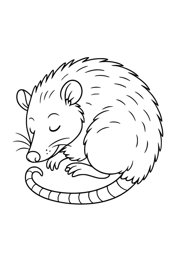 Free Opossum Coloring Page - Sleepy Opossum in a Cozy Curl (Printable PDF)