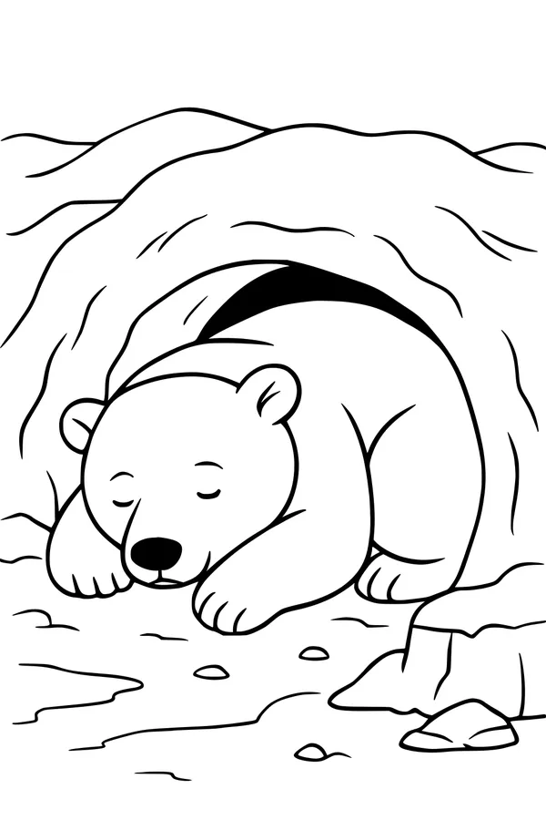 Free Polar Bear Coloring Page - Sleeping In A Snowy Cave (Printable PDF)