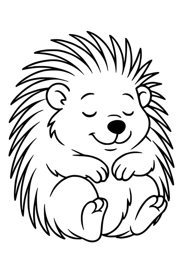 Free Porcupine Coloring Page - Cute Sleeping Cartoon (Printable PDF)