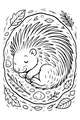 Free Porcupine Coloring Page - Sleeping in a Leafy Forest Nest (Printable PDF)