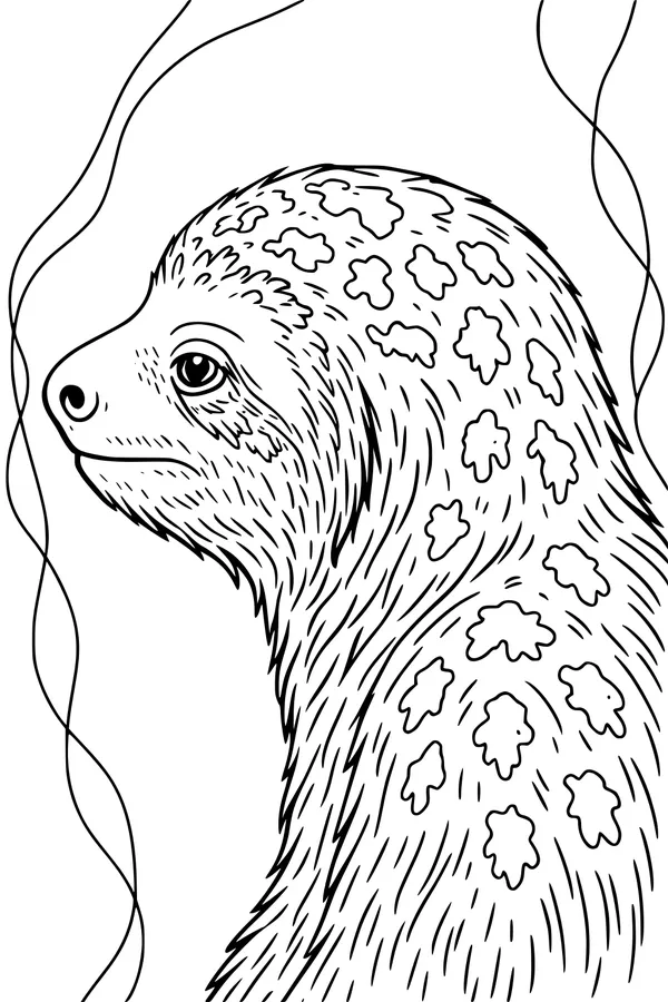 Free Sloth Coloring Page - Sleepy Sloth in Wavy Jungle Vines (Printable PDF)