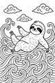 Free Sloth Coloring Page - Sleepy Sloth on Swirly Ocean Waves (Printable PDF)