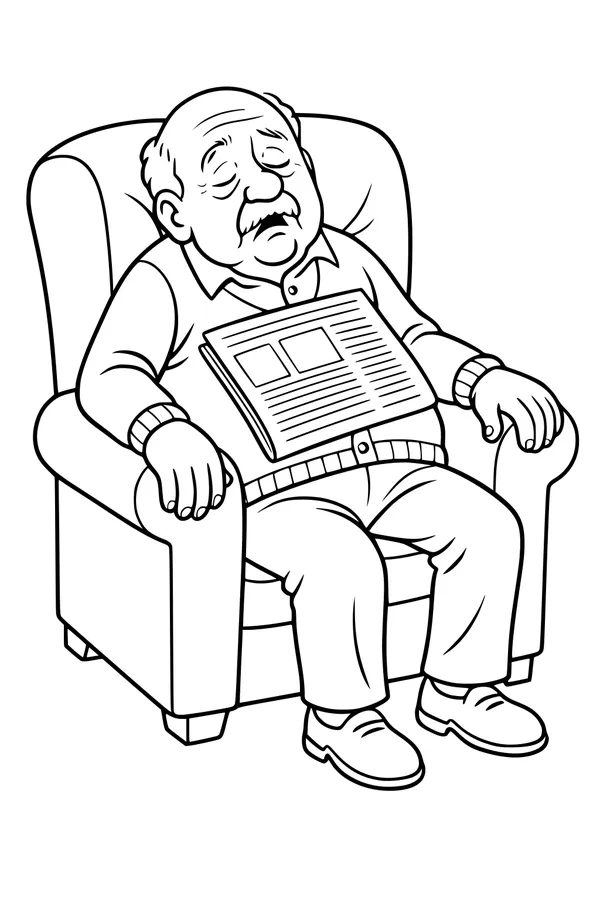 Free Grandpa Thanksgiving Coloring Page - Sleepy Nap In Cozy Armchair (Printable PDF)