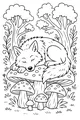 Free Wolf Pup Coloring Page - Sleeping on a Forest Toadstool (Printable PDF)